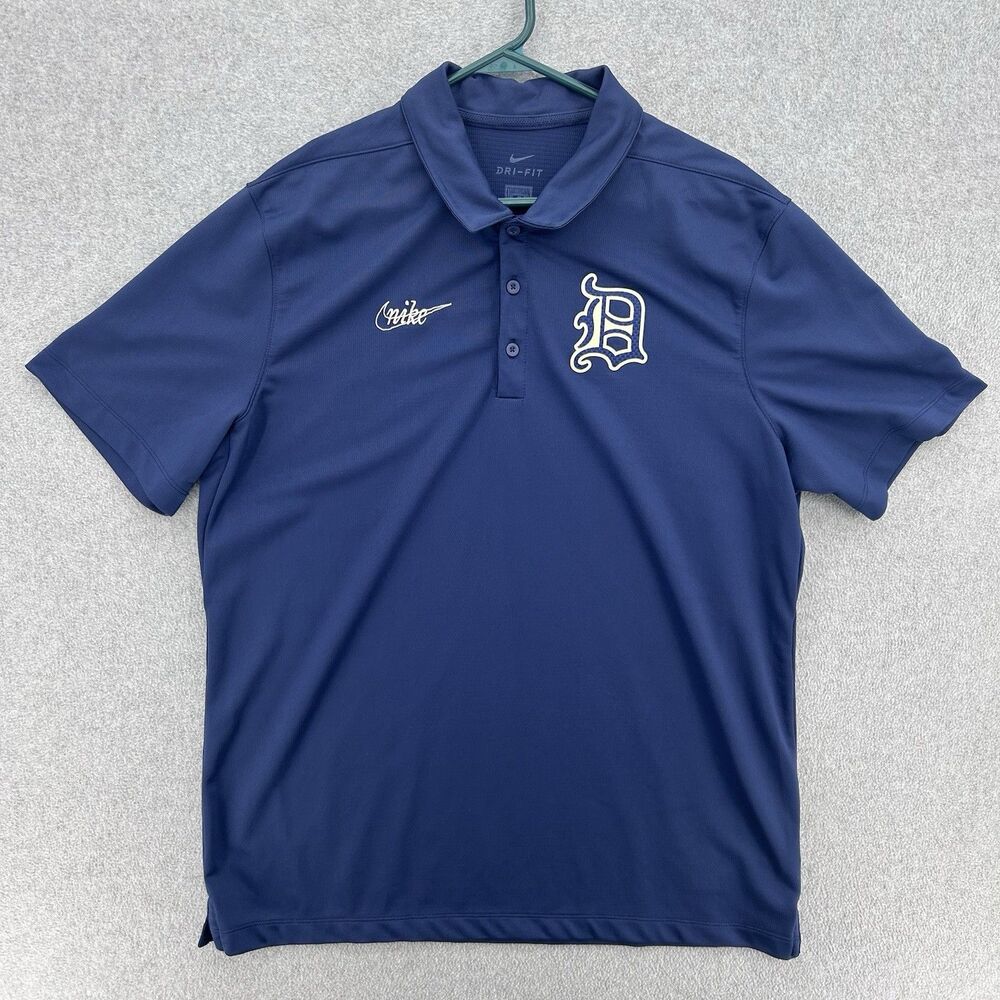 Nike Dri-Fit MLB Detroit Tigers Navy Cooperstown Polo Mens Shirt Size Large
